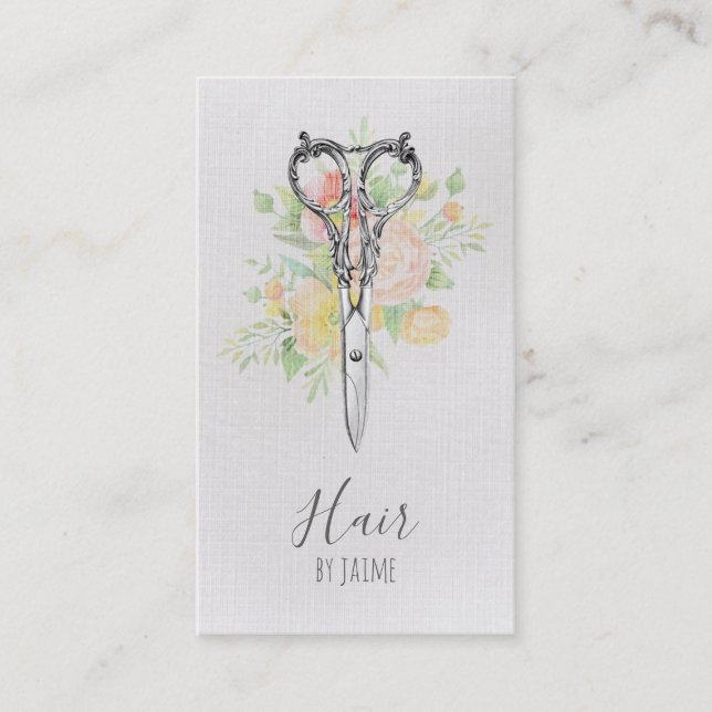 Vintager Blumenskript Hairstylist-Haar-Stylist Visitenkarte (Vorderseite)
