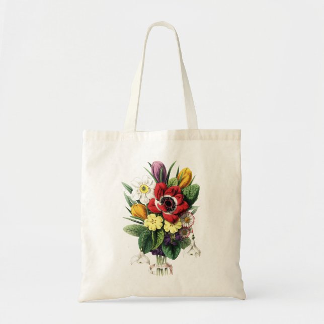 Vintager Blumenstrauß-bunte Blumen-Anzeigen-Tasche Tragetasche (Vorne)