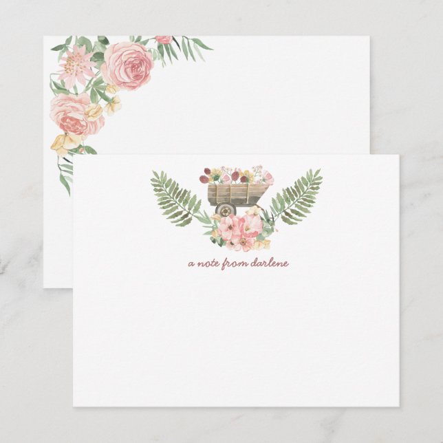 Vintager Blumenstrauß, rosa und gelb Mitteilungskarte (Vorne/Hinten)