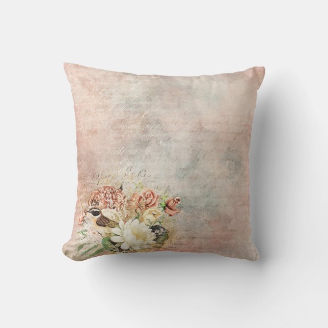 Vintager Blumenvogel Kissen (Vorderseite)