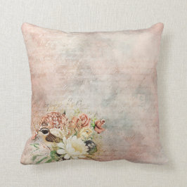 Vintager Blumenvogel Kissen
