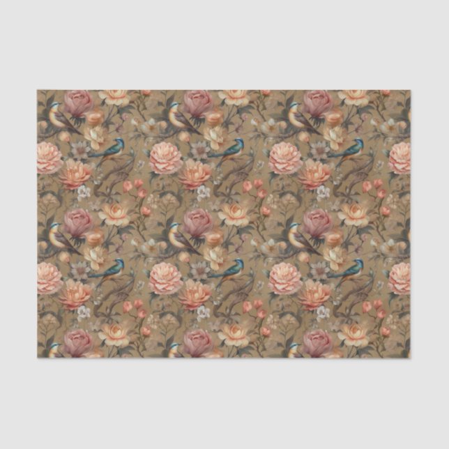 Vintager Blumenvogel Seidenpapier (Vorderseite)