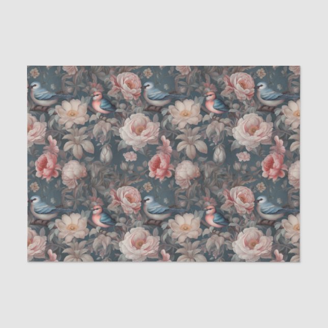 Vintager Blumenvogel Seidenpapier (Vorderseite)