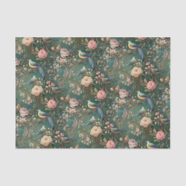 Vintager Blumenvogel Seidenpapier (Vorderseite)