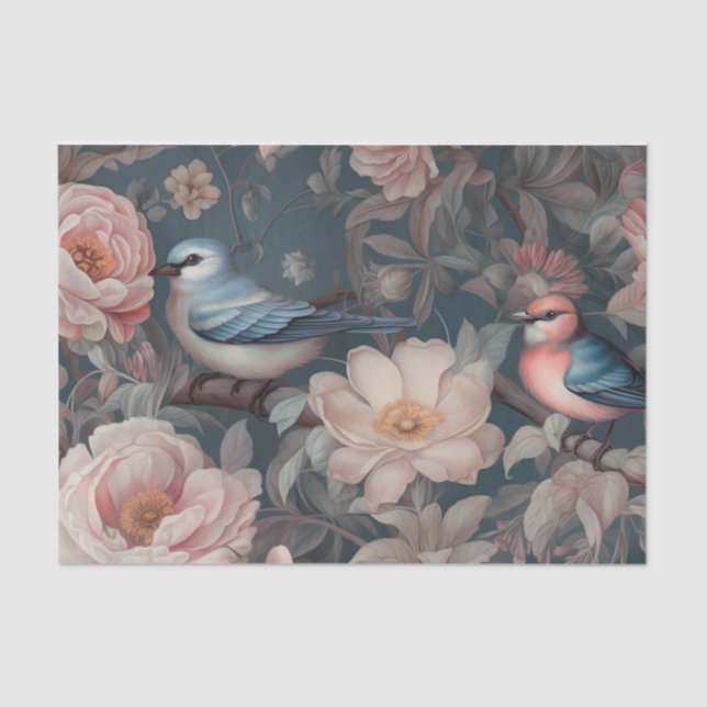 Vintager Blumenvogel Seidenpapier (Vorderseite)