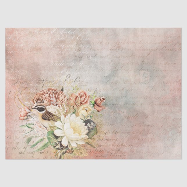 Vintager Blumenvogel Seidenpapier (Vorderseite)