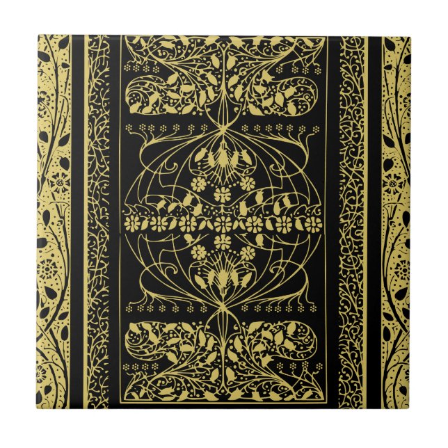 Vintager Blumenwirl im Déco-Stil Fliese (Vorderseite)