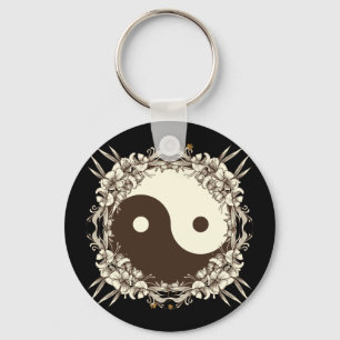 Vintager BlumenYin Yang Schlüsselanhänger