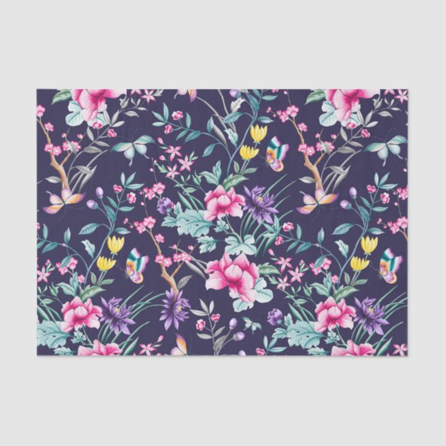 Vintager Blütengarten Regenbogen Blauer Blauer Bla Seidenpapier (Vorderseite)