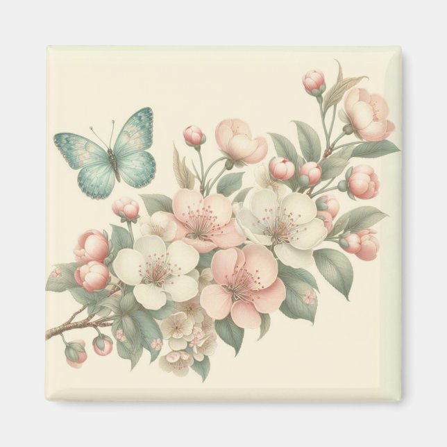 Vintager Blütenschmetterling Magnet (Vorne)