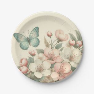 Vintager Blütenschmetterling Pappteller