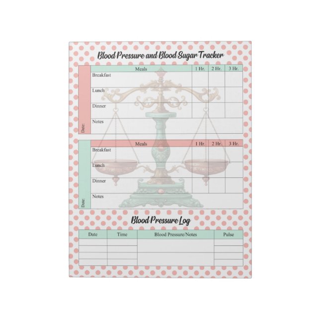 Vintager Blutzuckerspiegel und Blutdruck Notizblock (Rotiert)