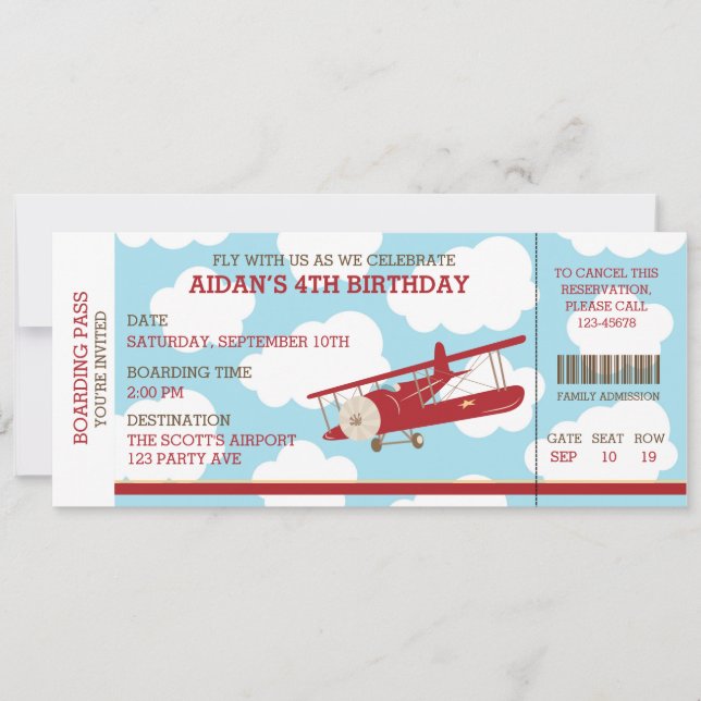 Vintager Boarding Pass Ticket Geburtstag Einladung (Vorderseite)