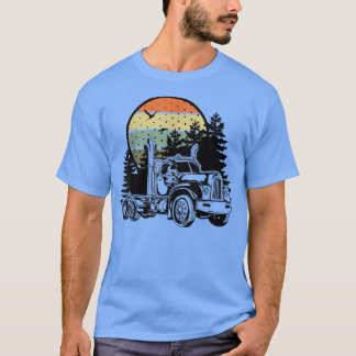 Vintager Bobtail Semi Truck Forest Retro Sunset T-Shirt
