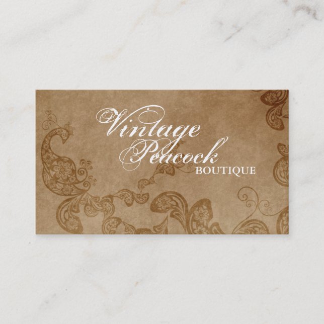 Vintager Boho Chic-Paisleyeleganter Blumenpfau Visitenkarte (Vorderseite)