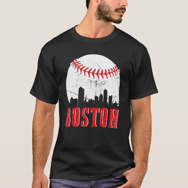 Vintager Boston Skyline Baseball Game Day T-Shirt (Vorderseite)