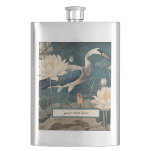 Vintager botanischer Blaukran anpassbar Flachmann
