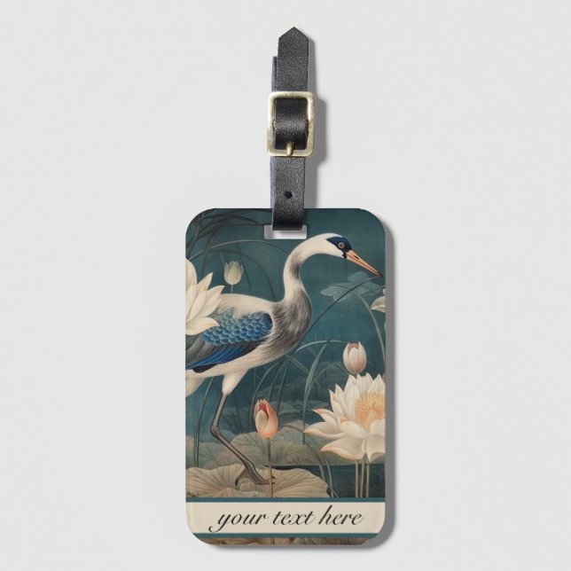 Vintager botanischer Blaukran anpassbar Gepäckanhänger (Vorderseite Vertikal)