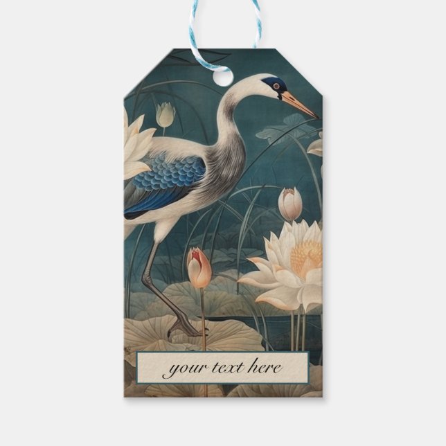 Vintager botanischer Blaukran anpassbar Geschenkanhänger (Vorderseite)