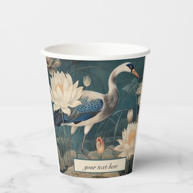 Vintager botanischer Blaukran anpassbar Pappbecher (Vorderseite)