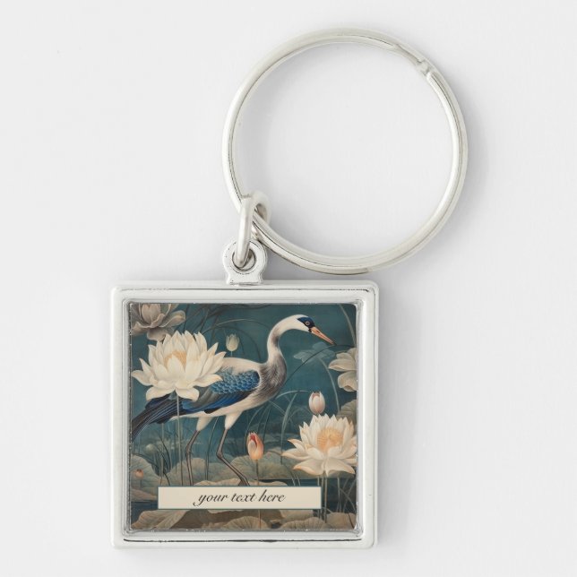 Vintager botanischer Blaukran anpassbar Schlüsselanhänger (Vorne)