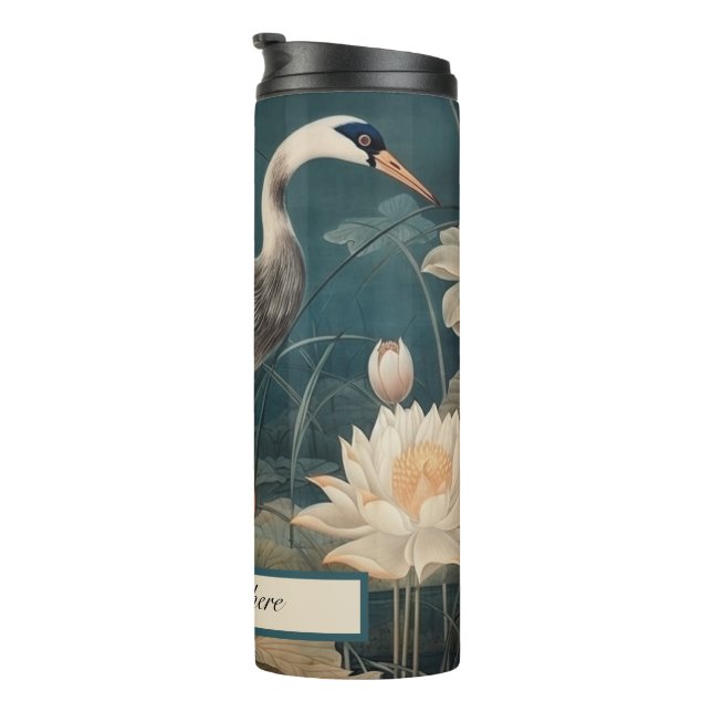 Vintager botanischer Blaukran anpassbar Thermosbecher (Nach rechts gedreht)