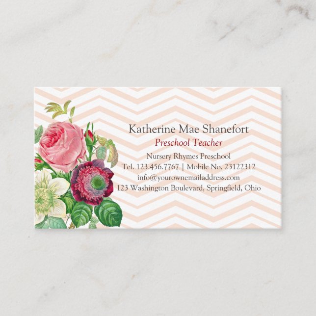 Vintager botanischer Blumendesigner oder Florist Visitenkarte (Vorderseite)