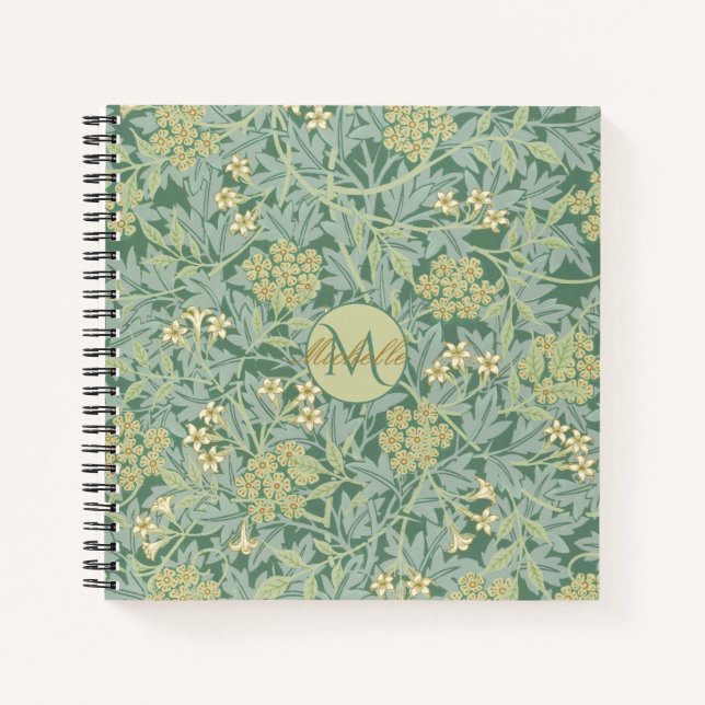 Vintager botanischer Blumenguss Aquamarin und grün Notizbuch (Vorderseite)