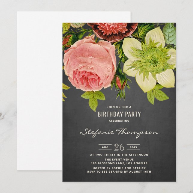 Vintager Botanischer Blumenkohl Geburtstag Einladung (Vorne/Hinten)