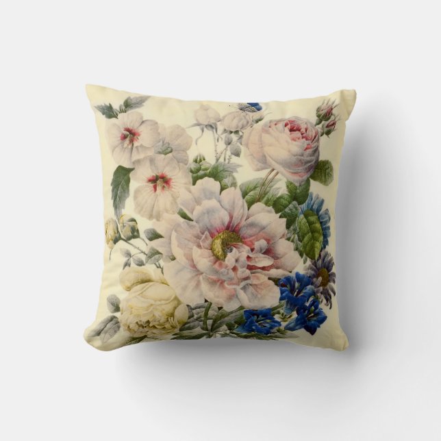 Vintager Botanischer Bouquet aus gemischten Blume Kissen (Vorderseite)