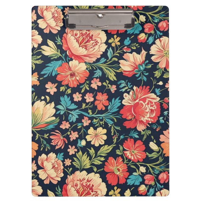 Vintager botanischer Garten Blumenmuster Blau Klemmbrett (Vorderseite)