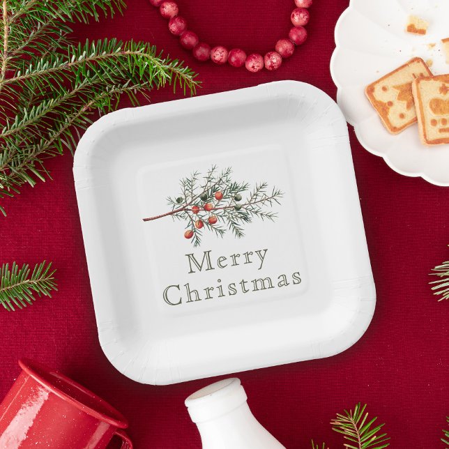 Vintager Botanischer Junior Weihnachtsgrün Pappteller (Von Creator hochgeladen)