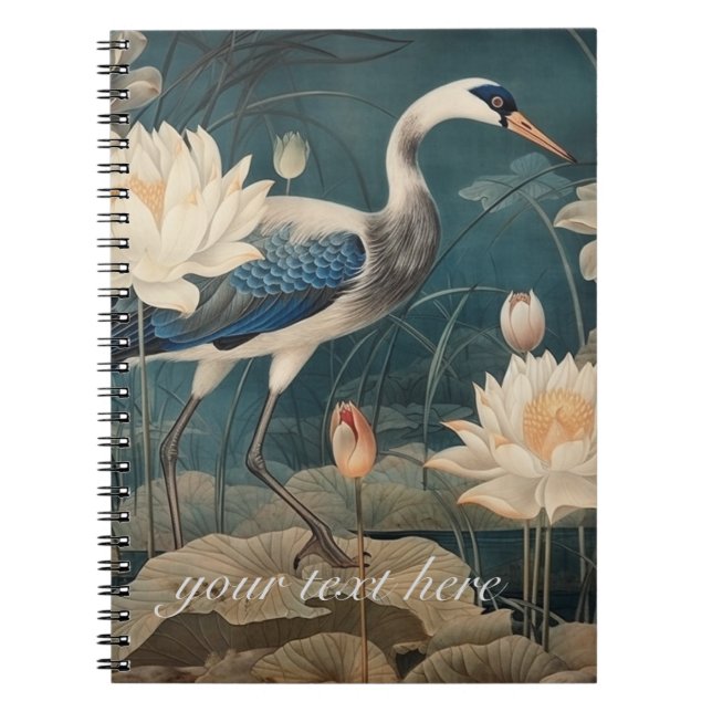Vintager botanischer Kran und Lotus anpassbar Notizblock (Vorderseite)