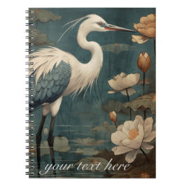 Vintager botanischer Kran und Lotus anpassbar Notizblock