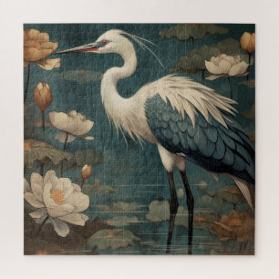 Vintager botanischer Kranich und Lotus