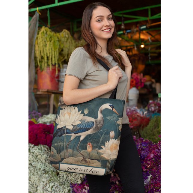 Vintager botanischer Kranich und Lotus Tasche (Von Creator hochgeladen)