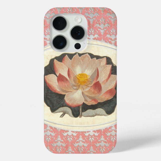 Vintager Botanischer Lotus Blossom iPhone 15 Pro Hülle (Rückseite)