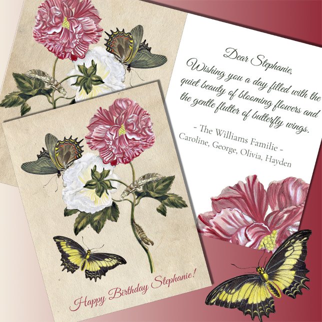 Vintager Botanischer Rose Schmetterling Geburtstag Karte (Von Creator hochgeladen)