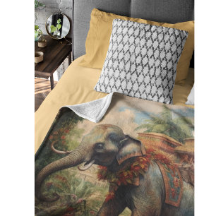 Vintager botanischer Szene-Elefant mit Hewdah Fleecedecke