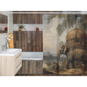 Vintager botanischer Szene-Elefant mit Howdai Duschvorhang