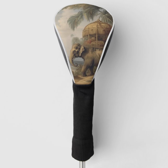 Vintager botanischer Szene-Elefant mit Howdai Golf Headcover (Vorderseite)