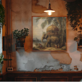 Vintager botanischer Szene-Elefant mit Howdai Leinwanddruck