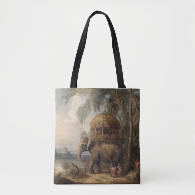 Vintager botanischer Szene-Elefant mit Howdai Tasche (Vorderseite)