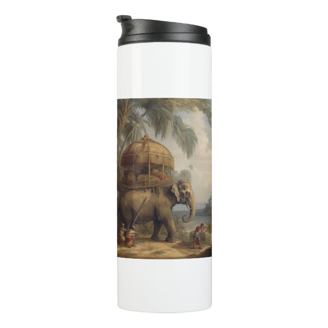 Vintager botanischer Szene-Elefant mit Howdai Thermosbecher (Nach rechts gedreht)