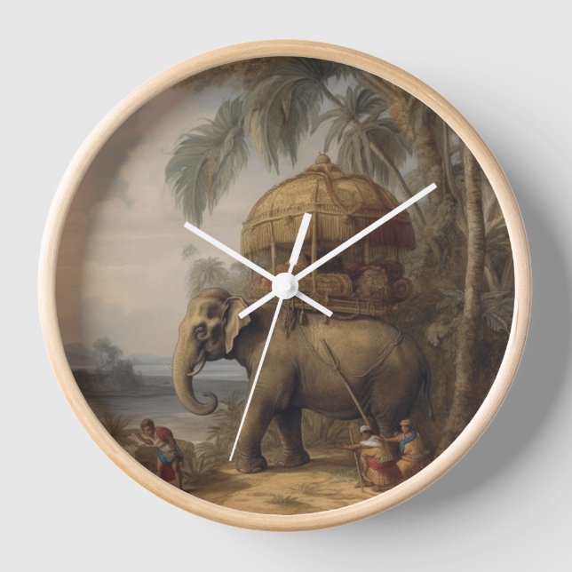 Vintager botanischer Szene-Elefant mit Howdai Uhr (Vorderseite)