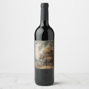 Vintager botanischer Szenelefant anpassbar Weinetikett