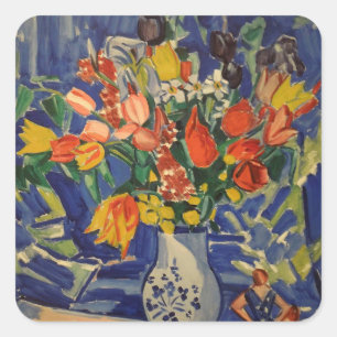 Vintager Bouquet mit Zahlen im Hintergrund Quadratischer Aufkleber