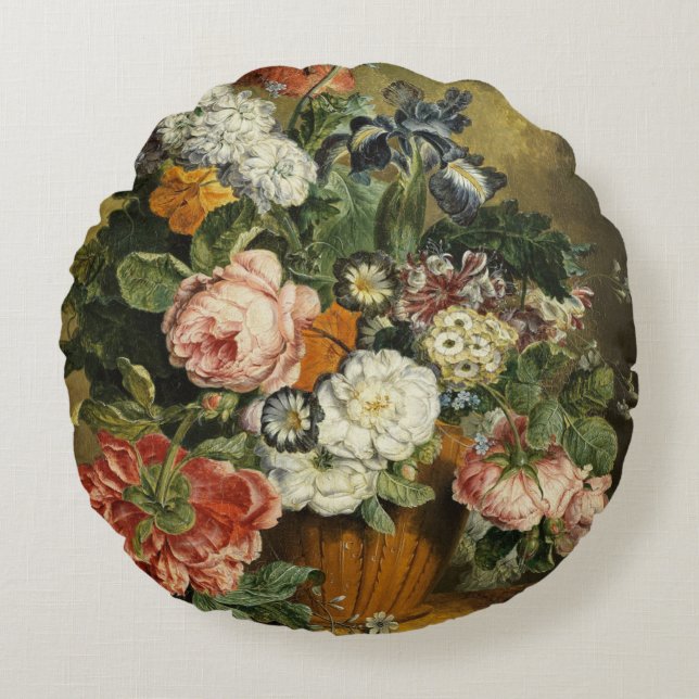 Vintager Bouquet von Blume Rundes Kissen (Vorderseite)