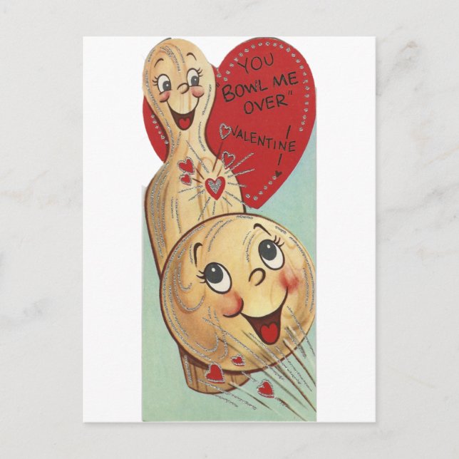 Vintager BowlingValentine Feiertagspostkarte (Vorderseite)