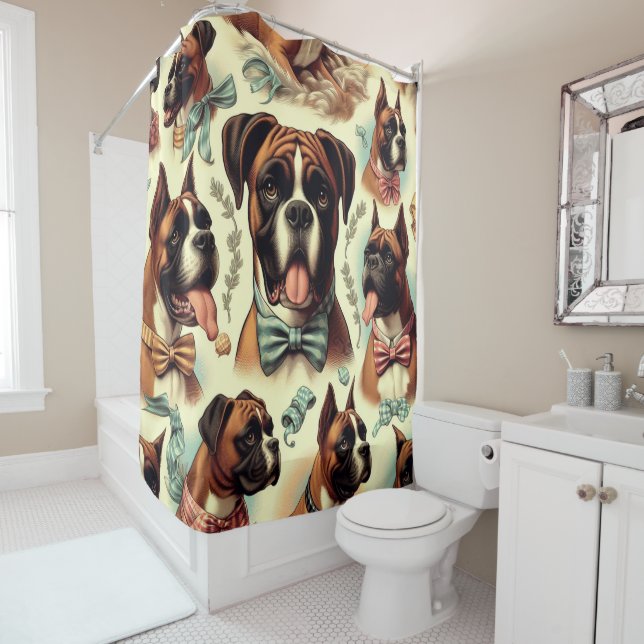Vintager Boxer Hund nahtlos Duschvorhang (Beispiel)